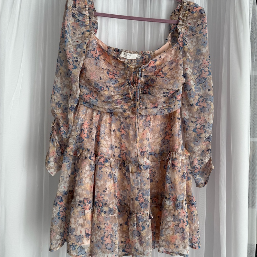 Astr Floral Mini Dress in Pink and Blue